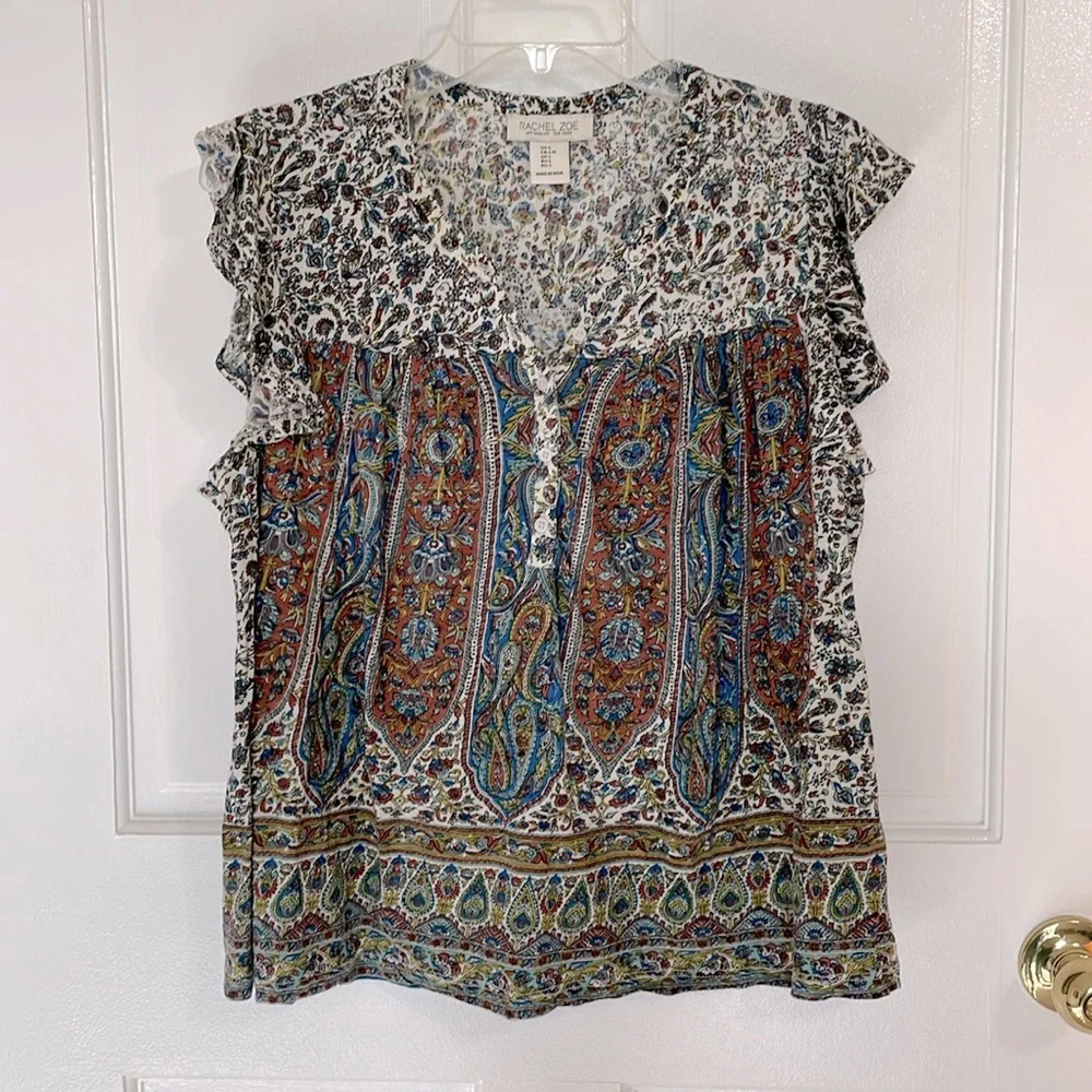 Rachel Zoe multicolored sleeveless Button Front Top, Size L - Picture 2 of 9